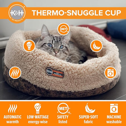 K&H Pet Products Heated Cat Bed Indoor, Thermo-Snuggle Cup Bomber Soft Heated - Image 3