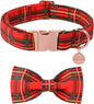 Christmas Dog Collar with Bow Tie, Cotton Christmas Plaid Collar by UPURARAPUP