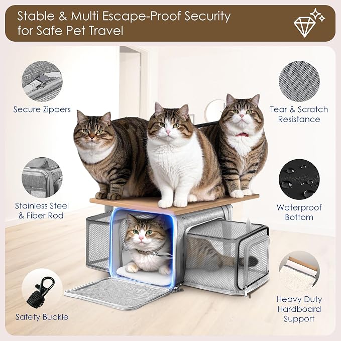 Top and 2 Sides Expandable Cat Carrier 18x11x11, TSA Airline Approved Dog - Image 5