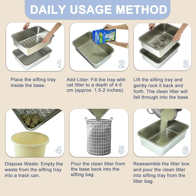 Teheao Stainless Steel Sifting Cat Litter Box - Image 3