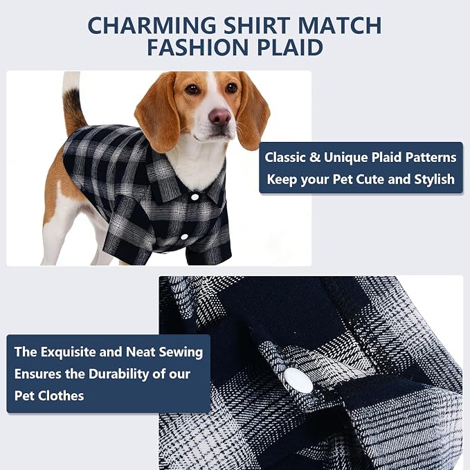 Koneseve Dog Shirt, Plaid Polo Clothes, Cat Puppy Grid Adorable Wearing Stylish - Image 4