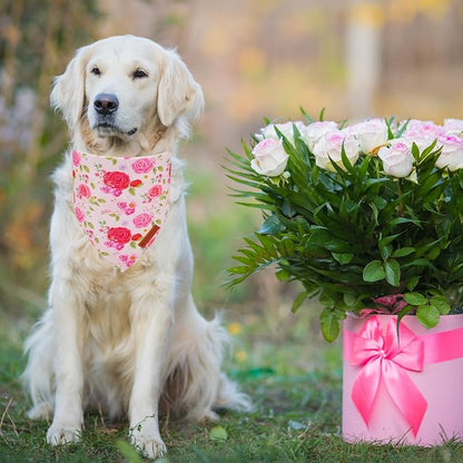 ADOGGYGO Floral Dog Bandana 2 Pack, Reversible Red Pink Rose Puppy Scarf Bib - Image 3