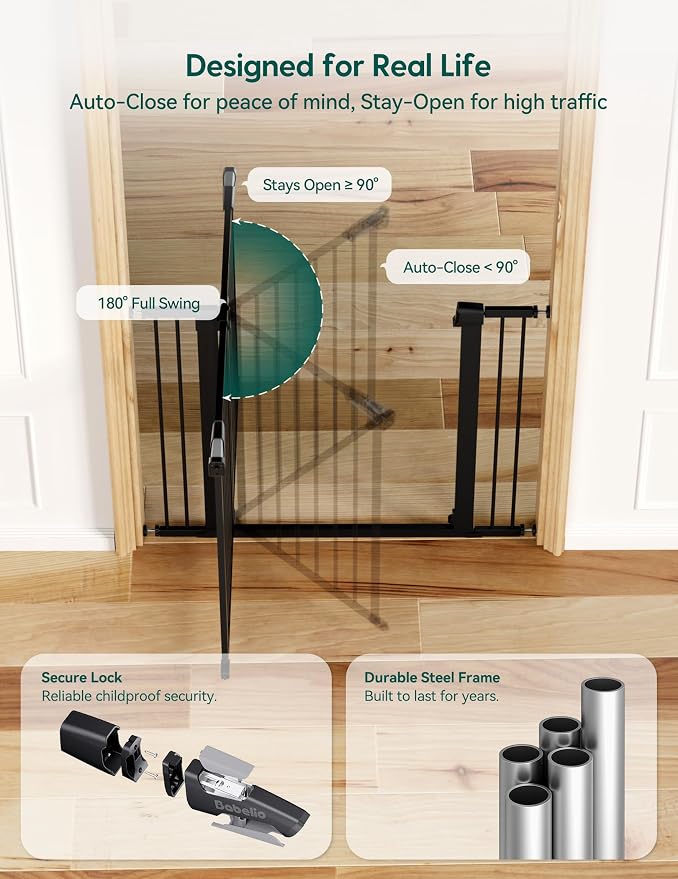 Babelio 36" Tall Baby Gate, PressGuard P7, 29-55" Auto Close Pressure Mounted - Image 5