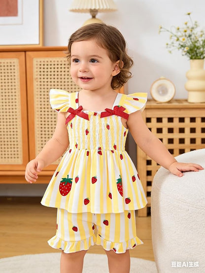 Toddler Baby Girls Summer Clothes Outfits Ruffled Sleeve Dinosaur Shirt Leopard - Image 2
