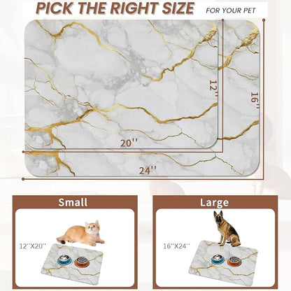 Marble Dog Food Mat for Floors, Cat Dog Bowl Mats for Food and Water, Non-Slip - Image 2