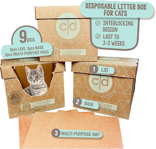 Leakproof Disposable Cat Litter Box 3 Pack Top/Low Entry INCLUDES- 3 lids by CatsDesire