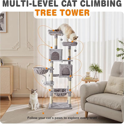Large Cat Tree 71 Inch, Sisal Scratching Posts and Hammock, Pet Play House - Image 5