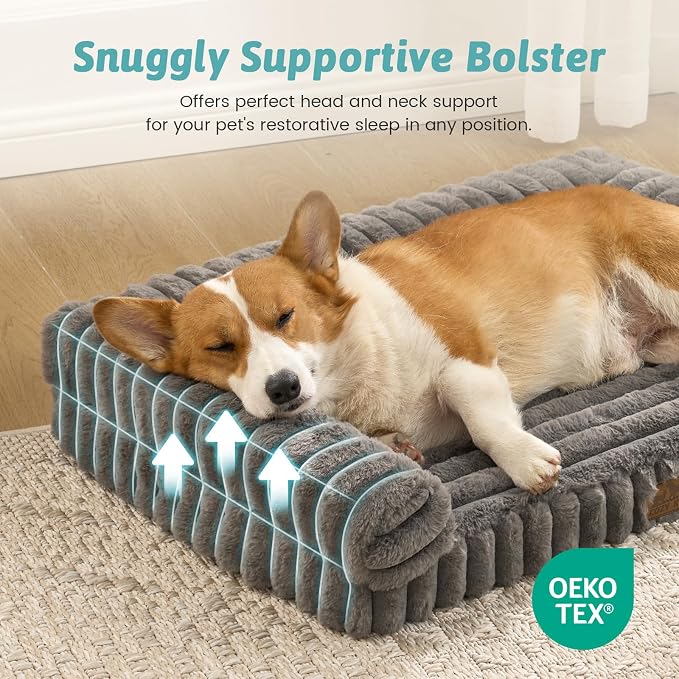 Cute Dog Bed for Medium Dogs, Faux Rabbit Fur Orthopedic Foam Dog Bed - Image 5