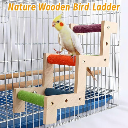 Hamiledyi Nature Wooden Bird Ladder Pet Parrots Climb Bridge Exercise Stands - Image 2