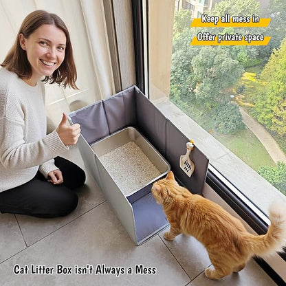 Less-Mess Cat Litter Box Enclosure, Open Top High Side - Image 5