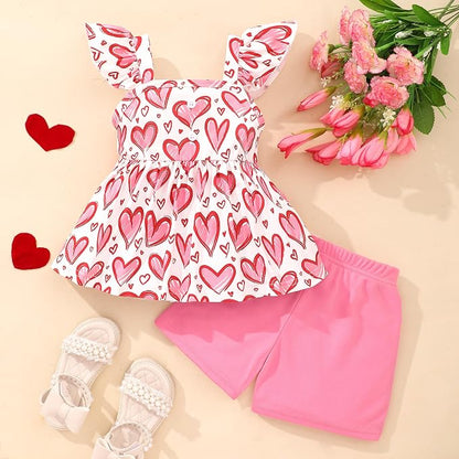 Toddler Baby Girls Summer Clothes Outfits Ruffled Sleeve Dinosaur Shirt Leopard - Image 2