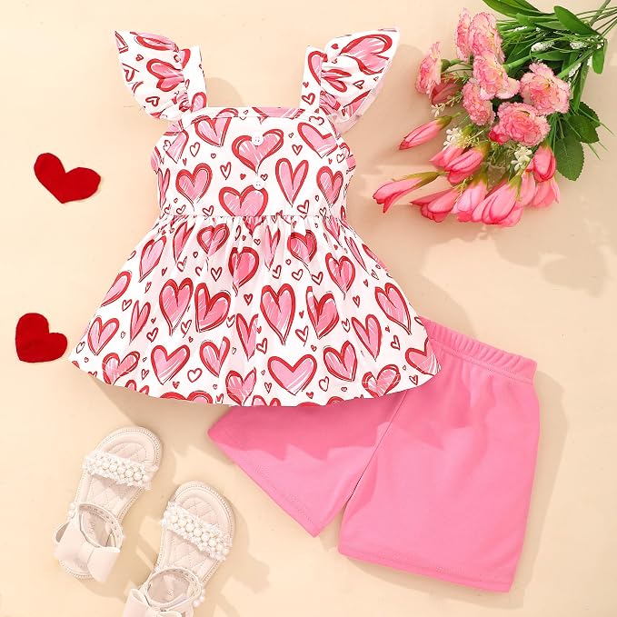 Toddler Baby Girls Summer Clothes Outfits Ruffled Sleeve Dinosaur Shirt Leopard - Image 2