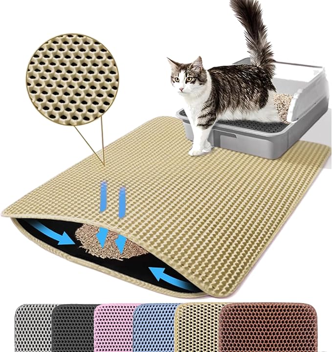 Extra Large Cat Litter Mat, 30x22 Inches Honeycomb Double Layer Cat Litter by Petinstinct