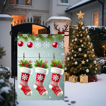 Christmas Garden Flag Three Stockings Winter Garden Flag 12x18 Inch Double - Image 5