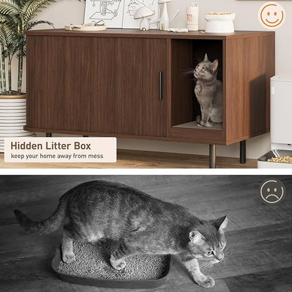Cat Litter Box Enclosure with Cat Scratch Pad, Sliding Door, 37.4" Litter Box - Image 7