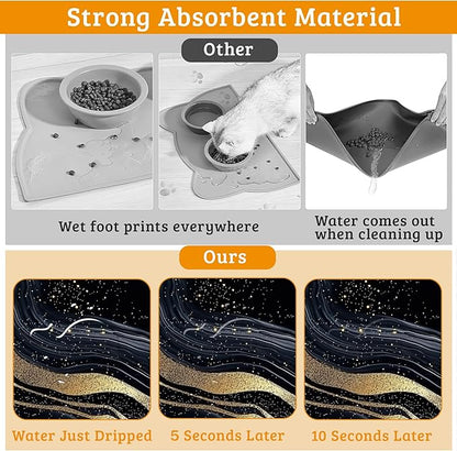 Dog Bowl Mat, Abstract Marbled Pet Feeding Mat - Image 3