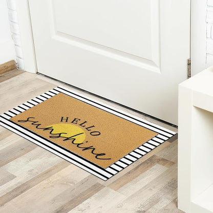 Tinideya 2 Pcs Summer Sunshine Door Mat Yellow Welcome Non Slip Coir Mats - Image 7
