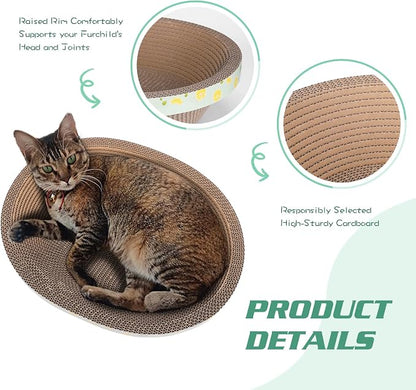 Oval Large Cat Scratcher Cardboard Bed Lounger Couch, Cat Scratching Board - Image 2