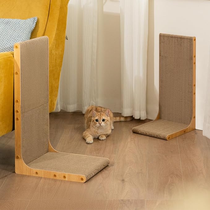 Cardboard Cat Scratcher, 26 Inch L Shape Scratch Pad Wall Mounted, Vertical - Image 7