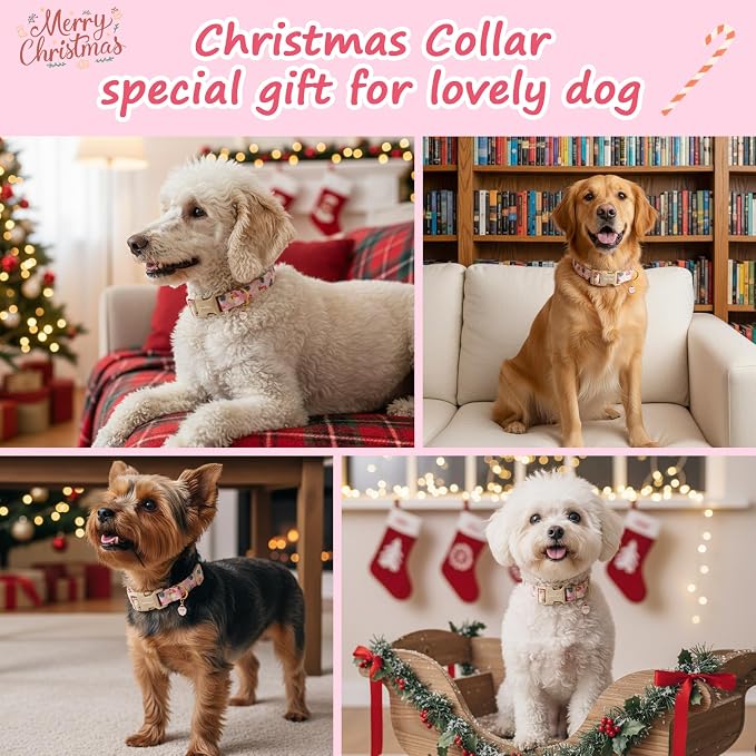 Christmas Dog Collar for Large Dogs, Adjustable Poly-Cotton Fabric Collar - Image 2