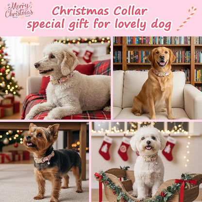 Christmas Dog Collar for Extra Small Dogs, Adjustable Poly-Cotton Fabric Collar - Image 2