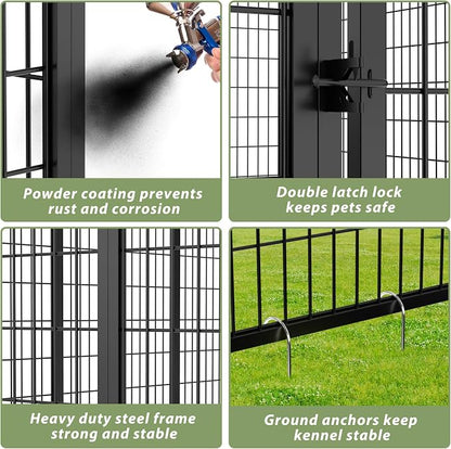 LOVMOR Outdoor Dog Kennel with Roof, Heavy Duty Steel Dog Run Enclosure - Image 4