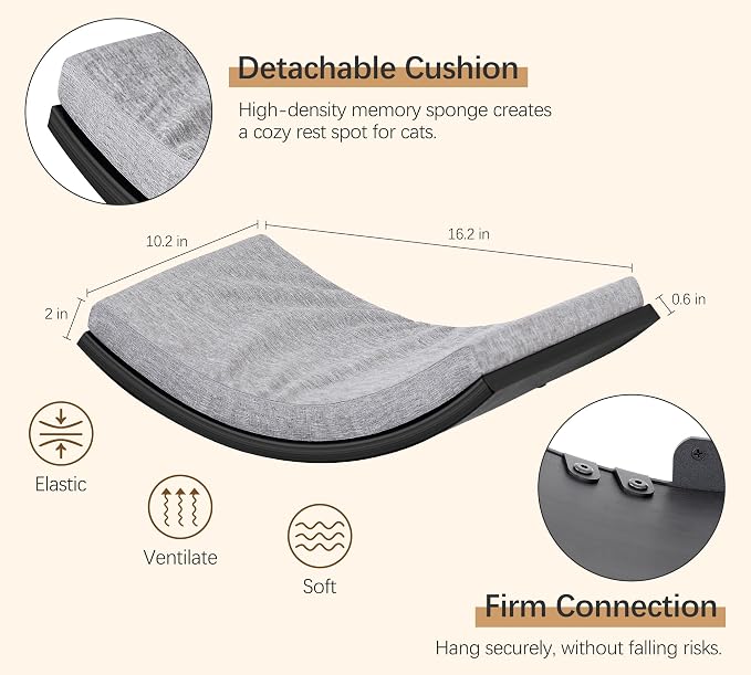 Cat Wall Shelf, Curved Cats Wall Bed, Wall Mounted Cat Grey Climbing Shelves - Image 4