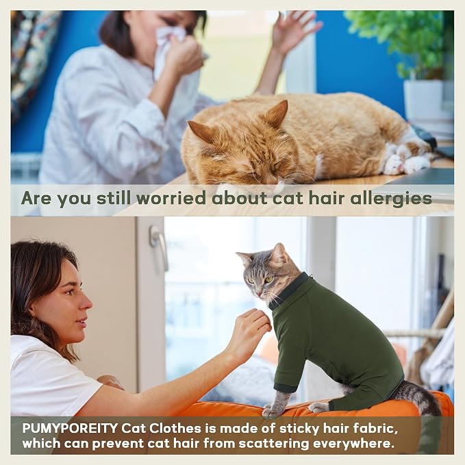 PUMYPOREITY Sticky Hair Cat Clothes, Prevent Hair Loss Cat Pajamas, Soft Cat - Image 2