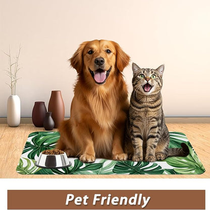 Palm Leaf Pet Feeding Mat, Boho Absorbent Quick-Dry Cat Dog Food and Water Bowl - Image 6
