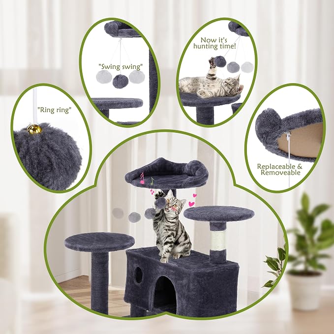 54 Inches Cat Tree Tower Condo Furniture, Climbing Tree Cat House Padded Plush - Image 5