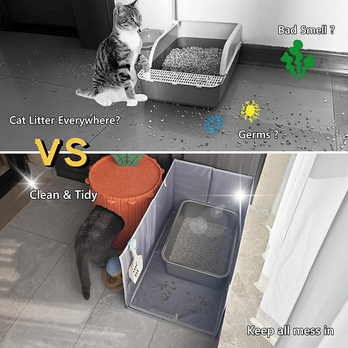 Less-Mess Cat Litter Box Enclosure, Open Top High Side - Image 2