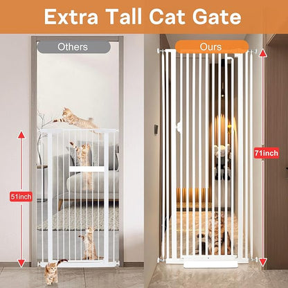 71“ Extra Tall Cat Gate for Doorway：29.4-33.4” Wide Pet Gate, Auto Close/One - Image 4