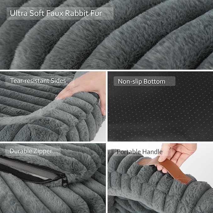 Dog Bed Large Size Dogs Washable Soft Furry Pet Bed, Calming Rectangle Large - Image 7
