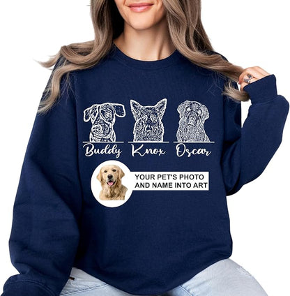 Custom Dog Mom Sweatshirt, Personalized Line Art Portrait Dog Hoodie, - Image 6
