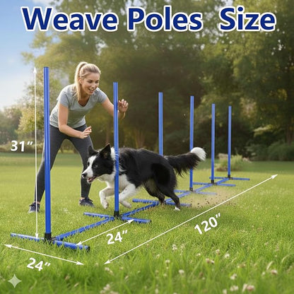 6 Weave Poles & 2 Hurdle Dog Agility Set, Indoor & Outdoor Training Equipment - Image 3