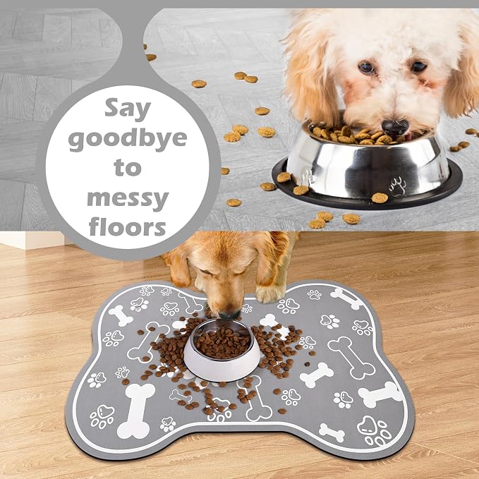 Dog Cat Food Mat, Rapid Absorbent Pet Feeding Placemat, Bone Shaped - Image 4