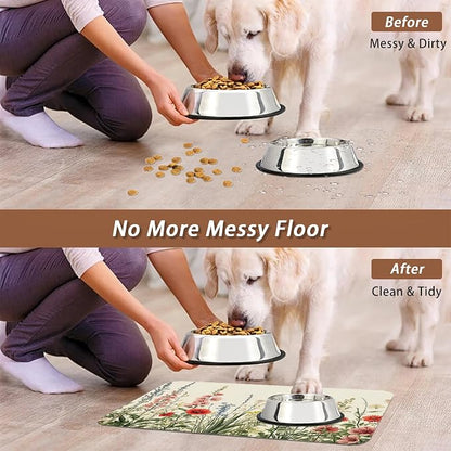 Vintage Flower Botanical Garden Dog Cat Food Mat, Absorbent Pet Feeding Mat - Image 5