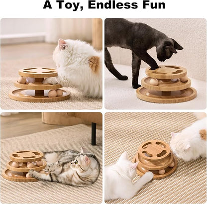 Cat Ball Track Toy with Puzzle Top and DIY Bell, Wooden Cat Toys - Image 7