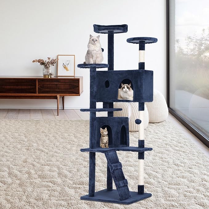 BestPet | 70" Cat Tree Tower | Navy Blue | Sturdy, Hanging Cat Toys, - Image 2