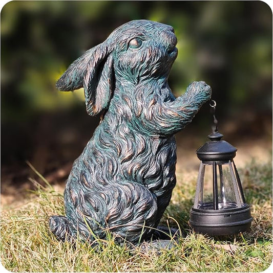 Solar Garden Outdoor Decor Bunny Statues, Figurine Decorations Rabbit by Vlyrofea