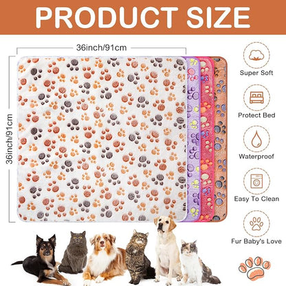 Panelee 4 Pcs Waterproof Dog Blankets Washable Puppy Paw Print Fleece Blanket - Image 3
