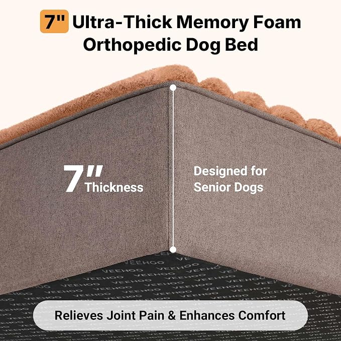 Veehoo Orthopedic Memory Foam Dog Bed, 7 Inch Thick Extra Large XXL Dog Bed - Image 2