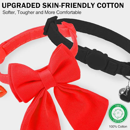 Cat Collar Breakaway with Bells, Soft Pure Cotton Bowtie Collar - Image 2