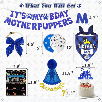 Blue Dog Birthday Party Supplies Pet Birthday Bandanas Boy Doggy Birthdays Hat - Image 2