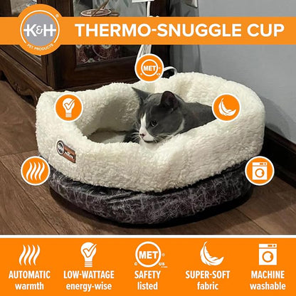 K&H Pet Products Heated Cat Bed Indoor, Thermo-Snuggle Cup Bomber Soft Heated - Image 3