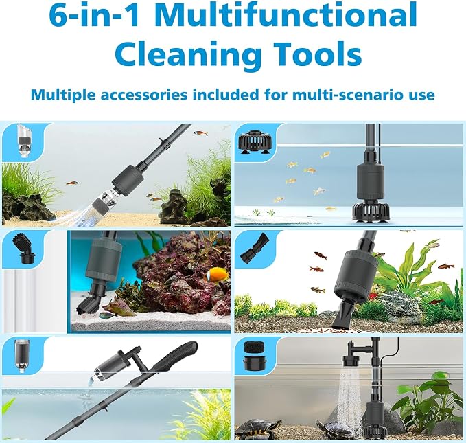 fishkeeper Electric Aquarium Vacuum Gravel Cleaner, 25W 6 in 1 Multifunction - Image 4