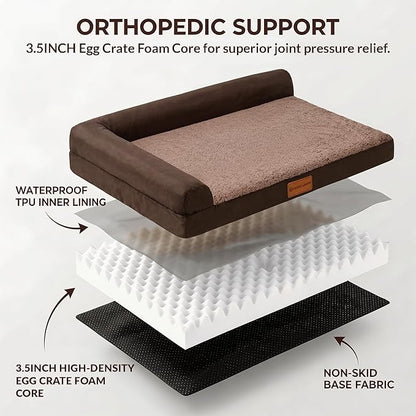 Patas Lague Orthopedic Dog Bed Medium Size Dog 30''X20'', Waterproof L Bolster - Image 4