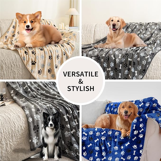Dog Blanket Paw Bone Pattern 1 Pack 3 Colorful 60"*50" Super Soft Warm Flannel - Image 2