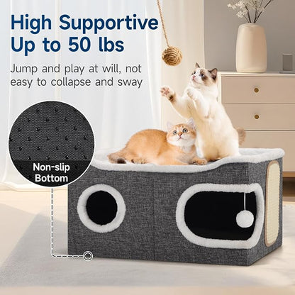 Shikha Cat Beds for Indoor Cats, Extra Wide Cat Cube House for Multi Cats - Image 4