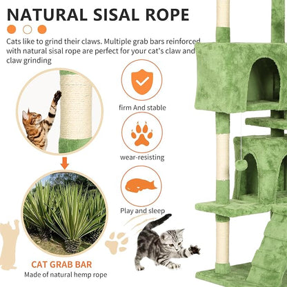 BestPet | 70" Cat Tree Tower | Green | Sturdy, Hanging Cat Toys, Observation - Image 4